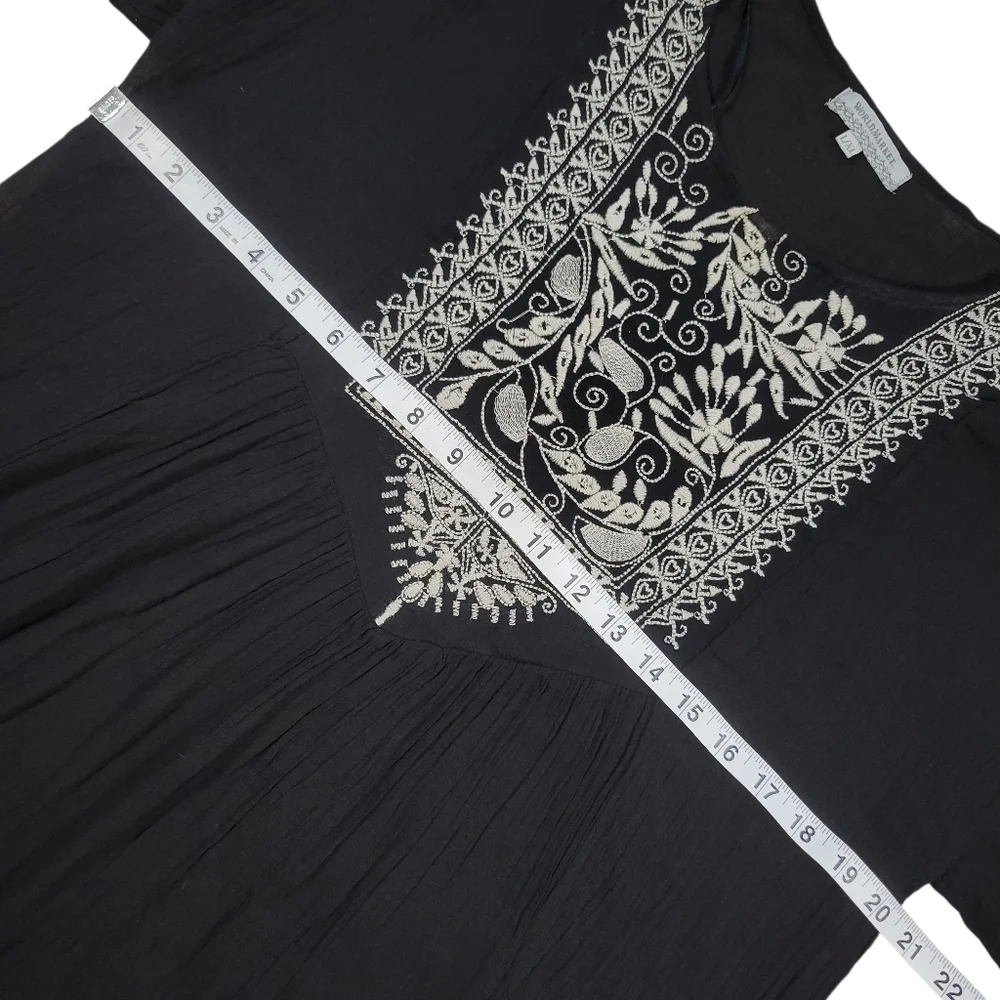 World Market Tunic Top Womens L/XL Black Embroidered Sheer Fairy Boho Indie Folk - Picture 9 of 10
